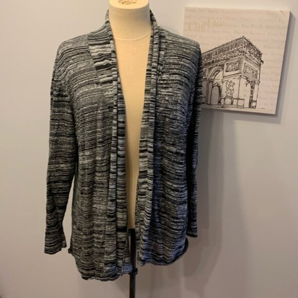 Belldini Black And White Knit Open Cardigan - Picture 1 of 7